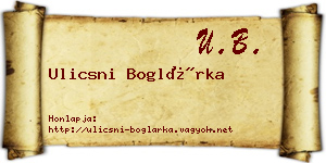 Ulicsni Boglárka névjegykártya